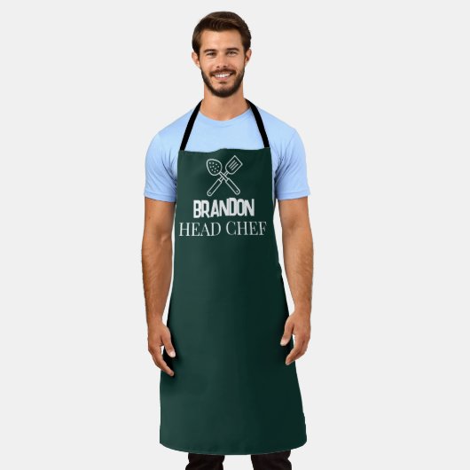Élégant tablier de chef vert pour homme, nom moder (Porté)