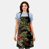 Élégant tablier de Noël Floral Noir (Porté)