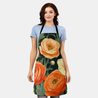 Elégant tablier floral (orange, pêche, noir)