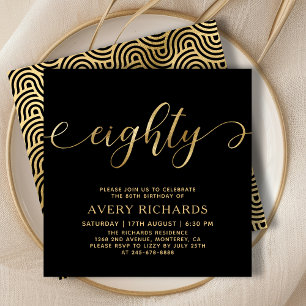 Elegant tachtig gouden script zwart 80ste verjaard kaart