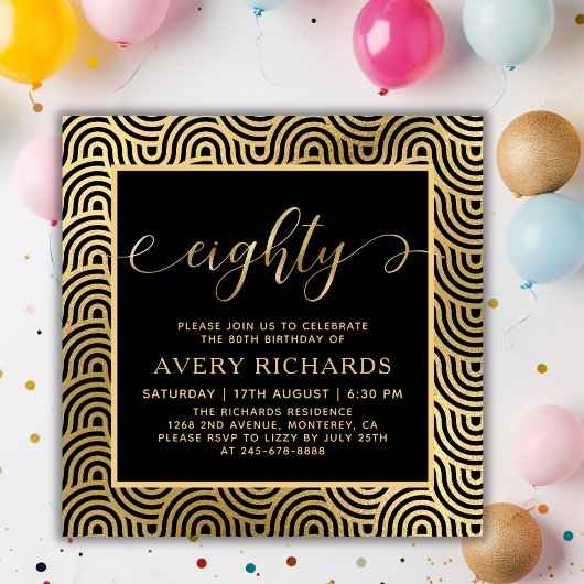Elegant Tachtig Script Zwart en Goud 80ste Verjaar Kaart