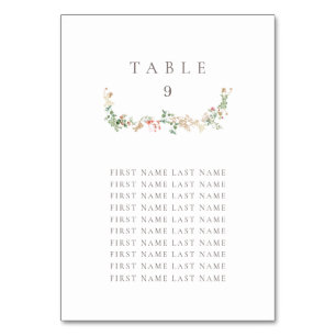 Elegant Tafelkaart met Wilde Bloemen en Namen Kaart