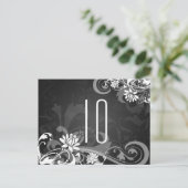 Elegant Tafelnummer Bloemen Wervelingen Zwart (Staand voorkant)