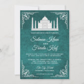 Elégant Taj Mahal Faire-part de mariage arabe Turq (Devant)