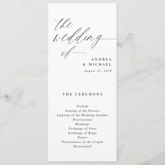 Elegant Tall Wedding Programs Romantic Calligraphy Programma (Voorkant)