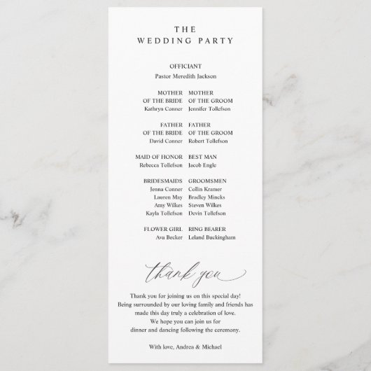 Elegant Tall Wedding Programs Romantic Calligraphy Programma (Achterkant)