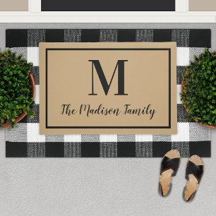 Elegant Tan Black Custom Monogram Initiaal Deurmat