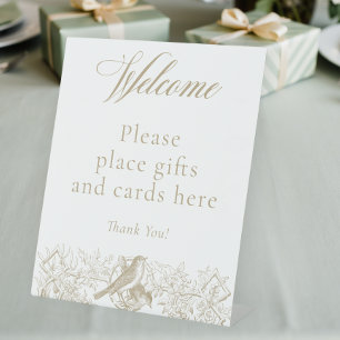 Elegant Tan Chinoiserie Natuur Vogels Baby shower Reclamebord Met Voetstuk