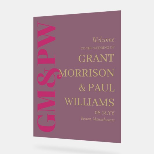 Élégant Tan Fuchsia Initiales Typographie Bienvenu (Angle)