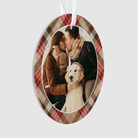 Élégant Tan Tartan Plaid Monogramme de Noël Photo (devant)