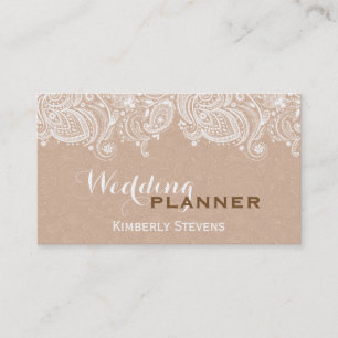 Elegant Tan & Wit Bloemen Paisley Kant Visitekaartje