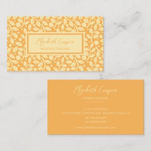 Elegant Tangerine & Cream Leaf Pattern Visitekaartje