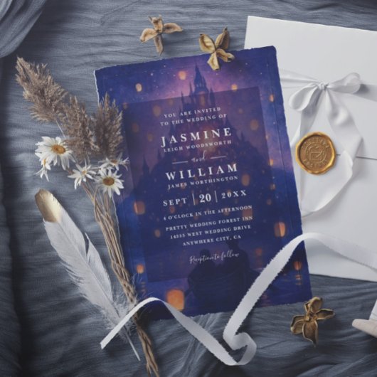 Elegant Tangled Lanterns Budget QR Code Wedding Kaart