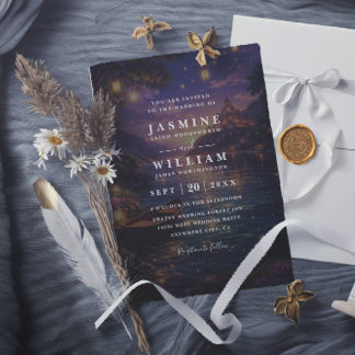 Elegant Tangled Lanterns Budget QR Code Wedding Kaart