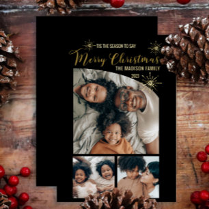 Elegant Tapered Top 3 Fotografie kerst Folie Feestdagenkaart