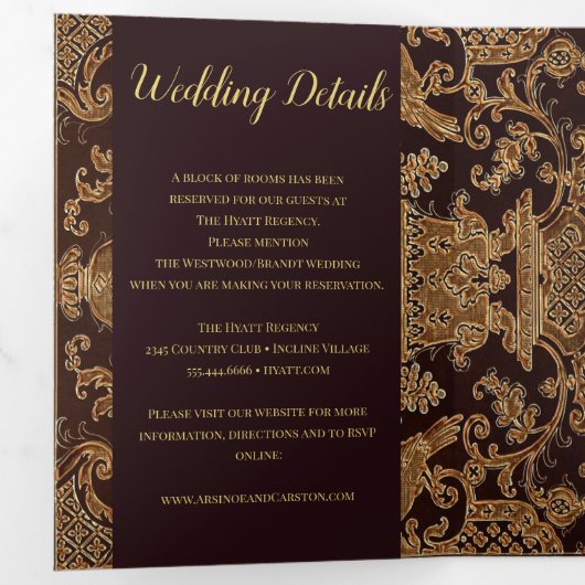 Elegant tapijt bruiloft drieluik uitnodiging (Binnenzijde eerst)