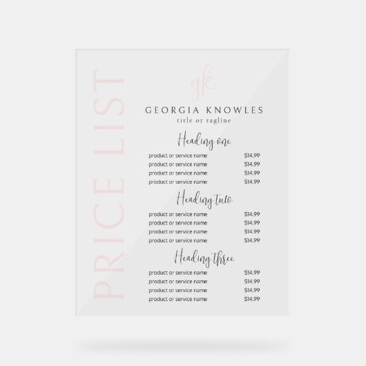 Élégant tarif moderne Blush Pink (Recto)