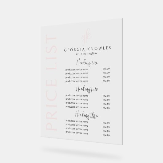 Élégant tarif moderne Blush Pink (Angle)