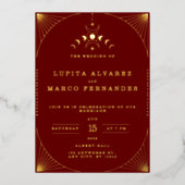 Elegant Tarot Gold Red Maroon Wedding real Folie Uitnodiging (Voorkant)