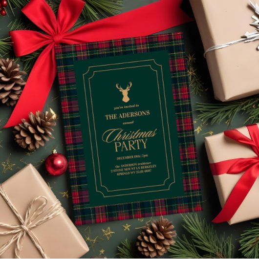 Elegant Tartan Plaid Christmas Party Invitation