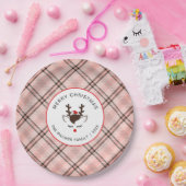 Elegant Tartan Plaid & Reindeer Christmas Family Papieren Bordje (Feest)