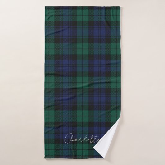 Élégant Tartan Vert Plaid Rustique sur Mesure (Serviette de bain)
