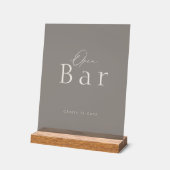 Elegant Taupe Acrylic Open Bar Wedding Sign (Angle)