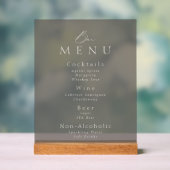 Elegant Taupe Acrylic Wedding Bar Menu Sign (Neutre)