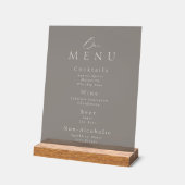 Elegant Taupe Acrylic Wedding Bar Menu Sign (Angle)