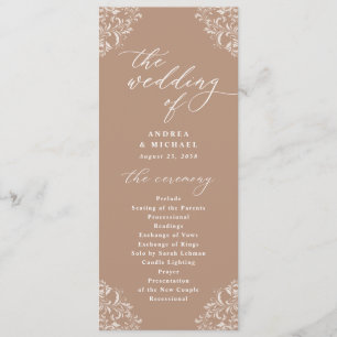 Elegant Taupe Beige Vintage Huwelijksprogramma Programma