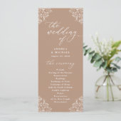 Élégant Taupe Beige Vintage Wedding Programme (Debout devant)