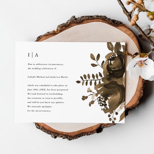 Elegant Taupe Bloemen bruiloft uitstel Aankondiging
