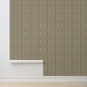 Elegant taupe en geel geometrisch patroon behang
