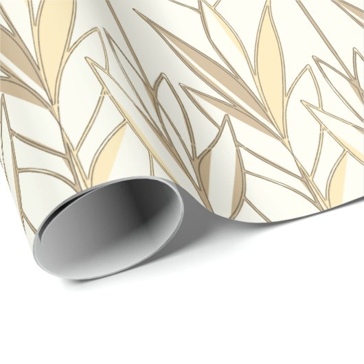 Elegant Taupe en White Foliage Art Deco Style Cadeaupapier (Rol Hoek)