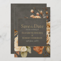 Elegant Taupe Floral Save the Date