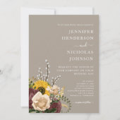 Elegant Taupe Floral Wedding Kaart (Voorkant)