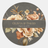 Elegant Taupe Floral Wedding Round Sticker (Devant)
