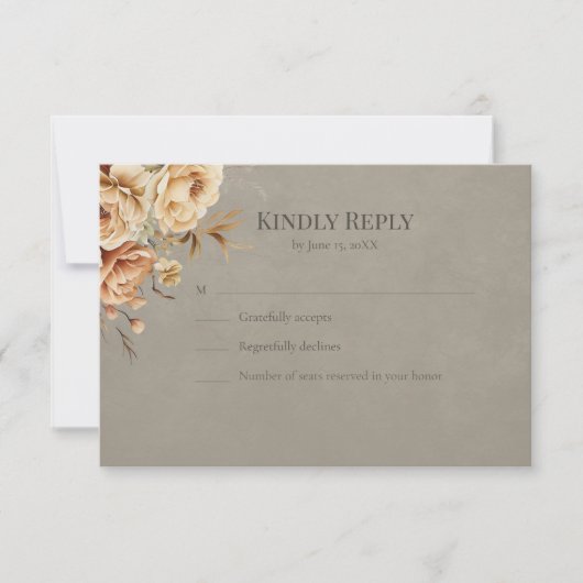 Elegant Taupe Floral Wedding RSVP (Devant)