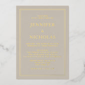 Élégant Taupe Formale Mariage Gold Foil Invitation (Recto)