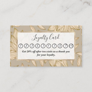 Elegant Taupe Gold Glitter Floral Line Art Klantenkaartje