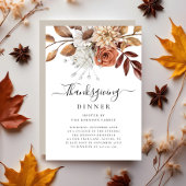 Elegant Taupe Herfst Floral Thanksgiving Dinner Kaart