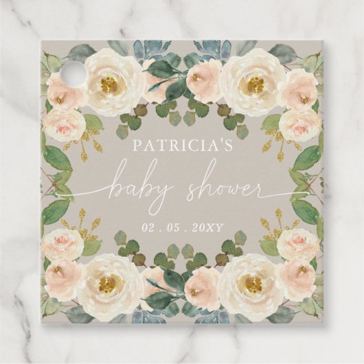Elegant Taupe Peach Bloemen Baby shower Bedankjes Labels (Voorkant)