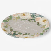 Elegant Taupe Peach Bloemen Baby shower Papieren Bordje (Gekanteld)