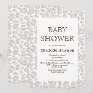 Elegant Taupe & White Cheetah Print Baby shower Kaart