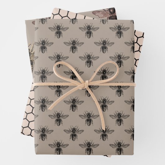 Elegant taupe, zwarte en zwarte roze bijen inpakpapier vel (In situ)