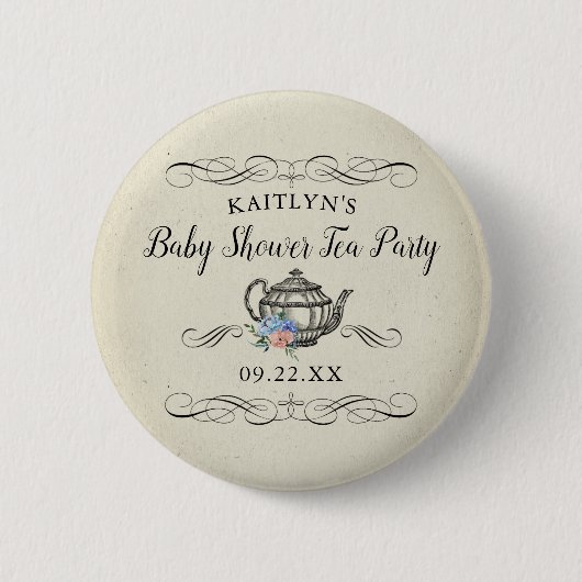 Elegant  Tea Party | BABY SHOWER Ronde Button 5,7 Cm (Voorkant)
