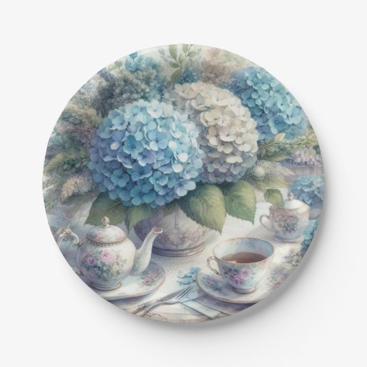 Elegant Tea Party Blue Hydrangea Papier Bord (Voorkant)
