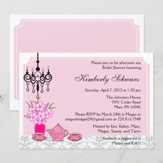 Elegant Tea Party Invitation Kaart (Voorkant / Achterkant)