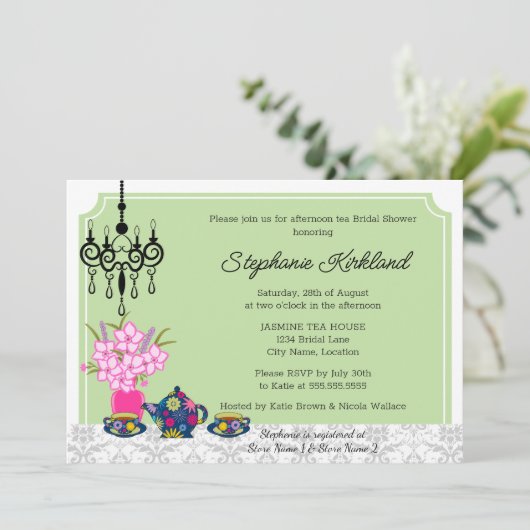 Elegant Tea Party Kaart (Staand voorkant)