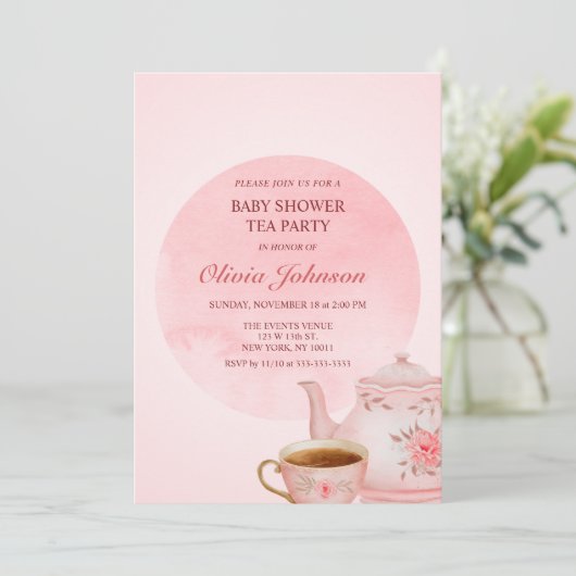 Elegant Tea Party Roze Blush Baby shower Kaart (Staand voorkant)